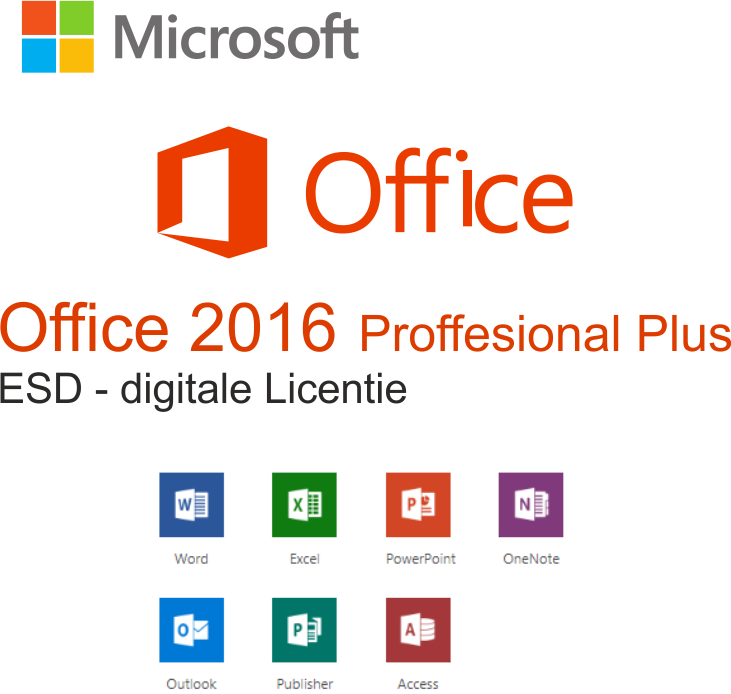 Microsoft Office Professional Plus 2016 , 1 User (Word, Excel, Powerpoint, OneNote, Outlook, Publisher, Acces, Skype for Business) - ESD, pre-owned, activeren binnen 1 maand