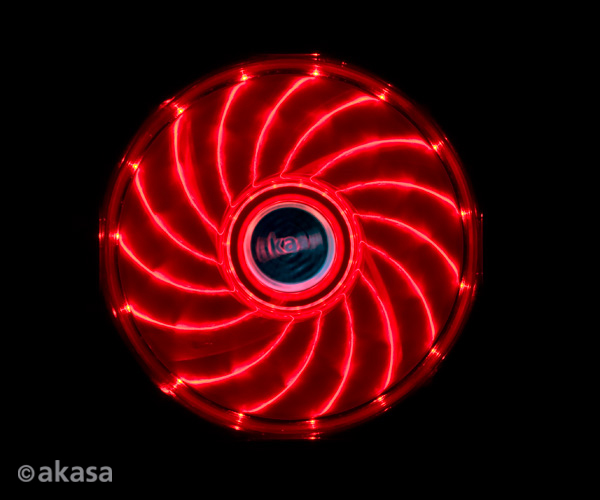 Akasa 12cm Vegas 15 Red LED fan with anti-vibe dampening pads, sleeve bearing