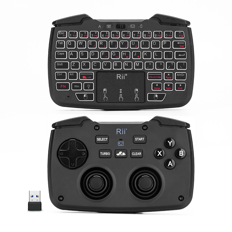 Mini Wireless Game Controller Mouse Keyboard Combo RT707, 2.4GHz game controller with D-padABXY buttonL1R1L2R2Turbo functionvibration and QWERTY keyboard Touchpad Combo