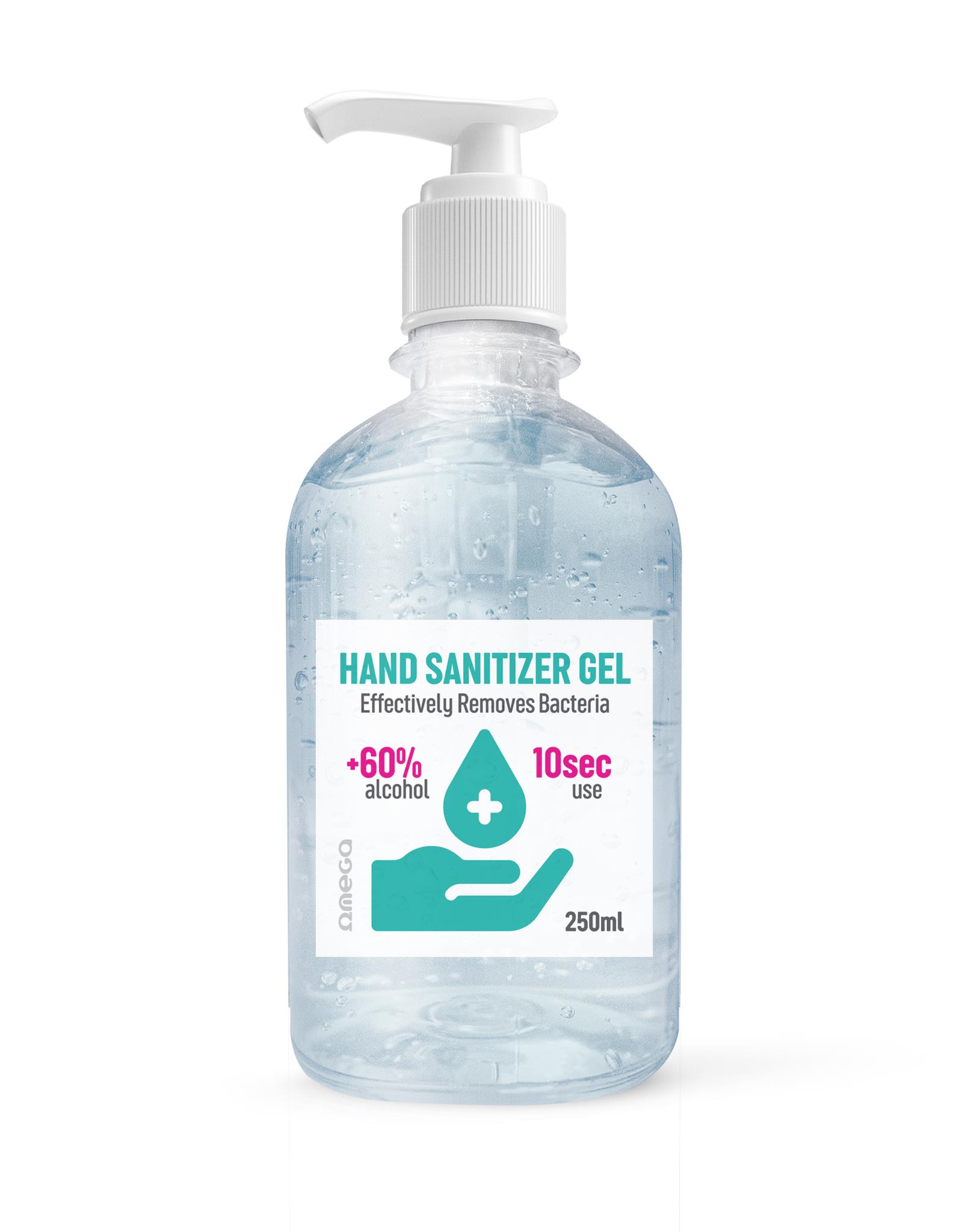 Omega hand desinfectie gel, 250ml met handig pompje, 60% alcohol,