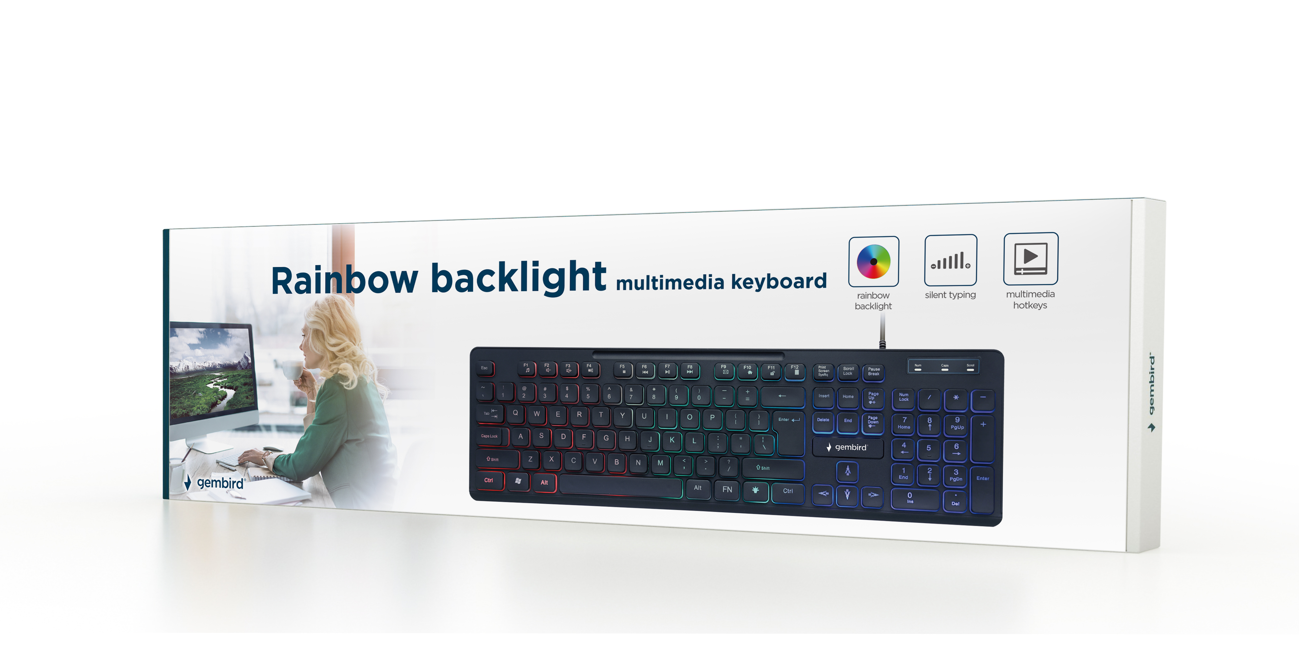 Gembird Multimedia toetsenbord - Rainbow -, Backlight, Muisstil en comfortabele typervaring, 1.4m kabel, LED backlight - 3 modes + 3 brightness levels