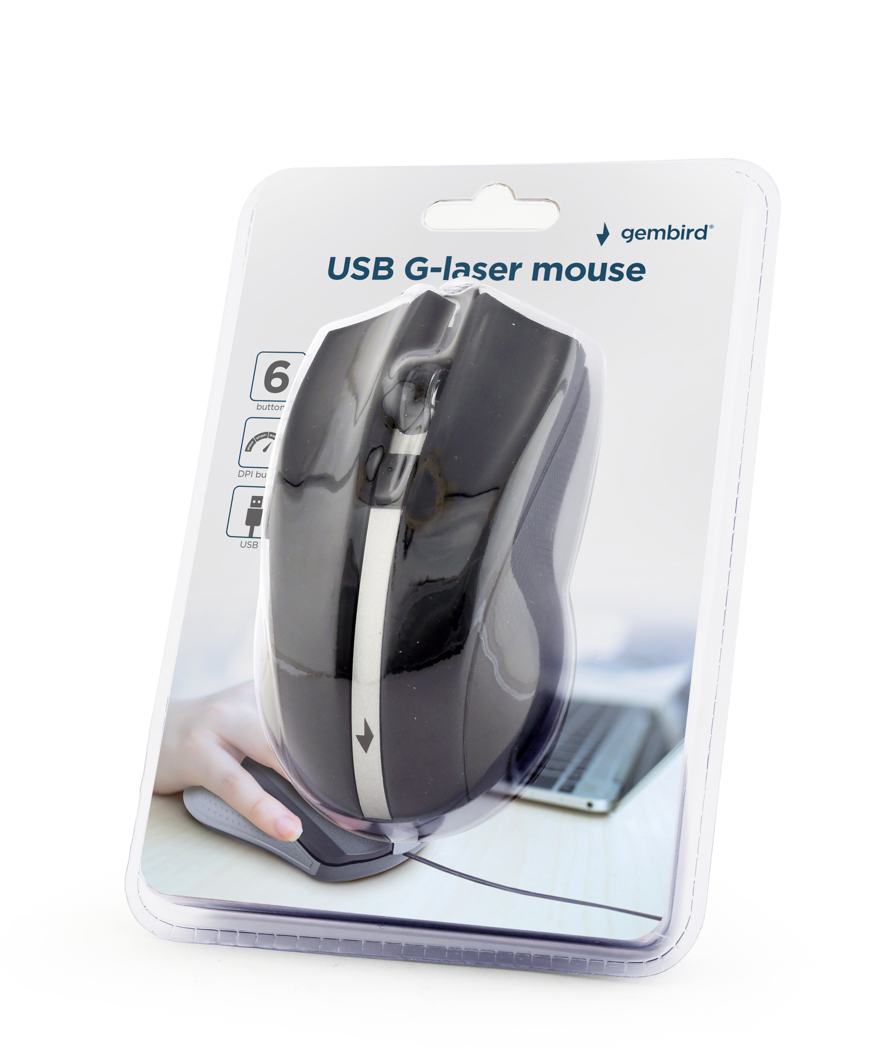 Gembird G-Laser gaming muis USB, instelbaar tot 2400 dpi, 6 knops, 1.8m kabel, zwart