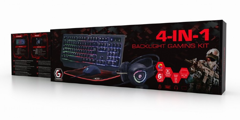 Gembird 4-in-1 backlight gaming kit - Phantom -, keyboard, muis, headset en muismat in Gembird Gaming design