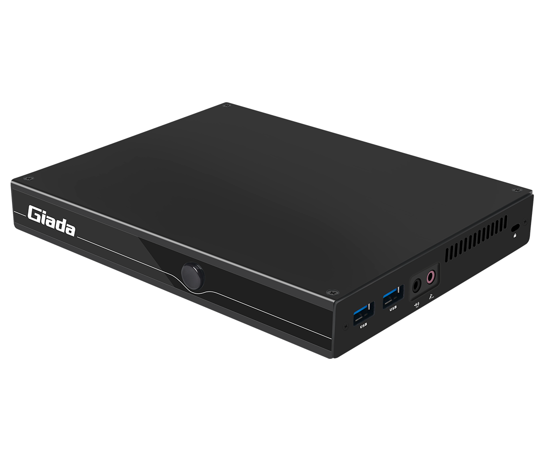 Giada MiniPC barebone F106D-FV passive cooling (fanless), Intel Celeron N5100, UHD Graphics, Onboard 4 GB LPDDR4, 1x M.2, 1x mSata, 1x GBit LAN RTL8111H, 4 x USB2, 2x USB3.1 Gen2, HDMI, DP, RS232, M.2 for Wifi, SIM-slot