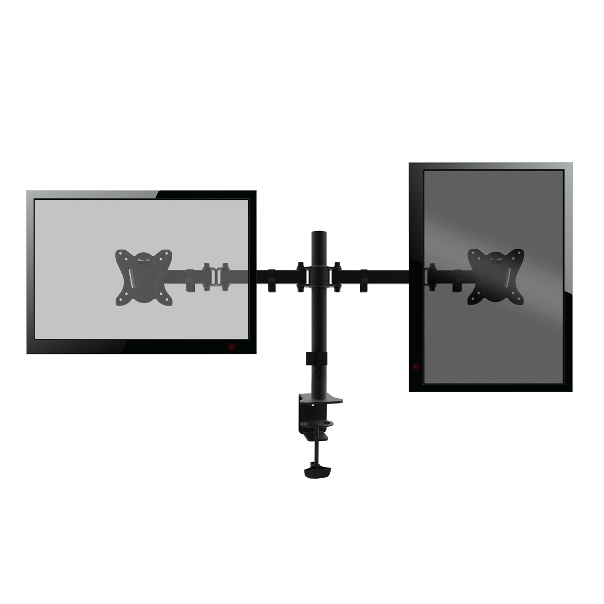 Omega Dubbele monitor arm voor bureaus en tafels, voor twee 13 tot 27 inch schermen, Vesa standaard 75 / 100, rotate / tilt, zwart