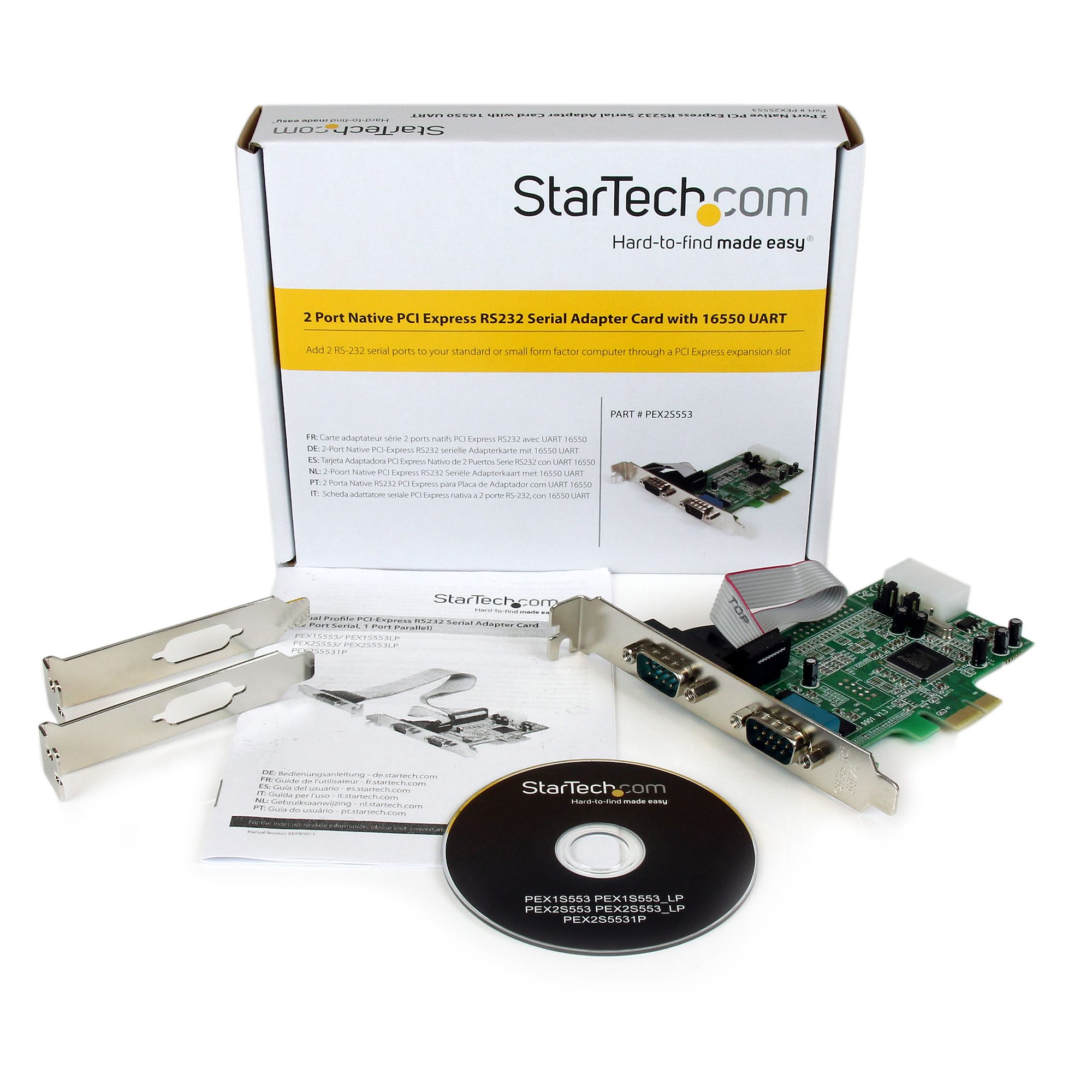 Startech 2 port pcie serial adapter card, native pci express rs232 seri-ele kaart met 16550 uart, pcie laag profiel - rs-232 x 2 - voor p/n: bndtb10gi, bndtb210gsfp, bndtb310gndp, bndtb410gsfp, bndtb4m2e1, bndtbus