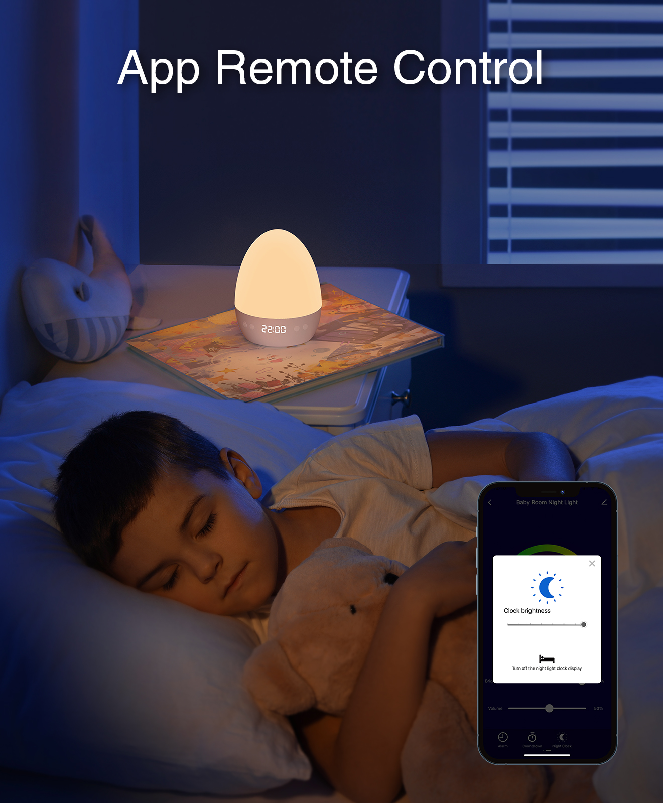 Gosund LB2 baby nachtlampje, 5V, 2A USB (inc voeding en kabel) touch bediening: kleuren en lichtsterkte, met klokje en muziek - Tuya Platform, Alexa and Google Home compatible