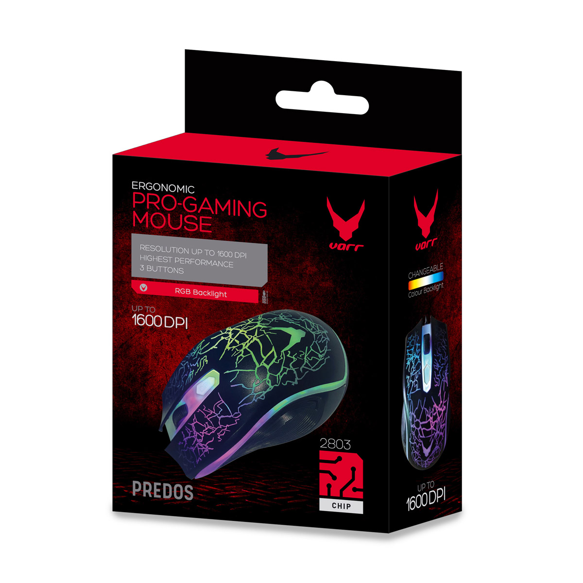VARR OM-125 PREDOS Pro-Gaming muis 800-1200-1600 DPI LED