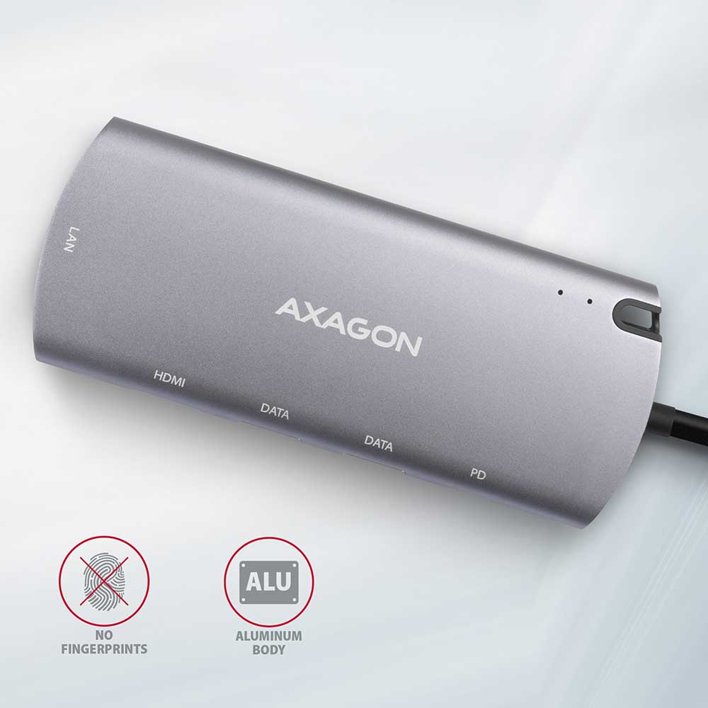 AXAGON HMC-6M2 USB-C 3.2 Gen 1 hub w. M.2 SATA + HDMI + GLAN + 2x USB-A + PD 100W *USBCM *USBCF *USBAF *HDMIF *RJ45F *M.2
