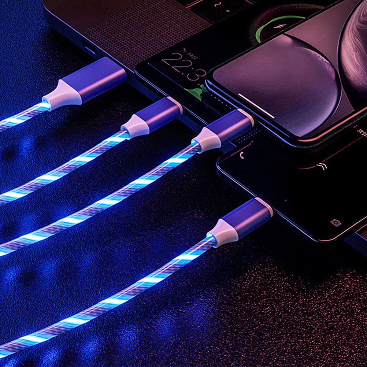 Platinet USB USB A - USB Type-C charging cable with LED color light effect BLUE - 2A, 1m, *USBAM, *USBCM