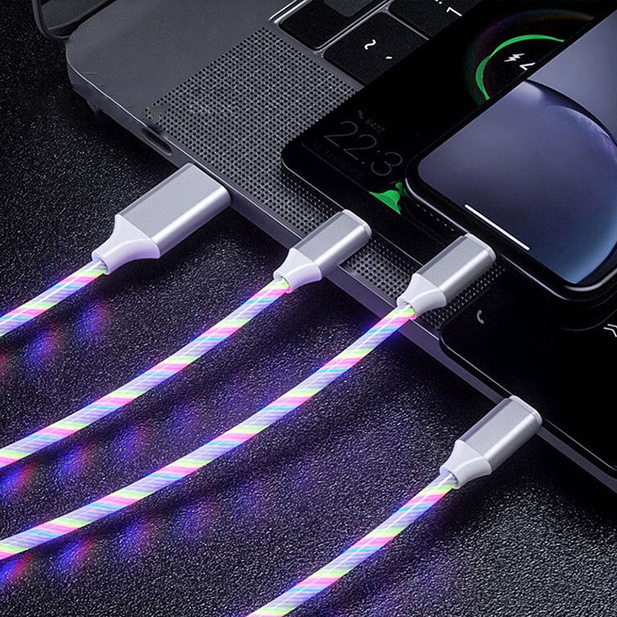 Platinet USB USB A - USB Type-C charging cable with LED color light effect WHITE - 2A, 1m, *USBAM, *USBCM