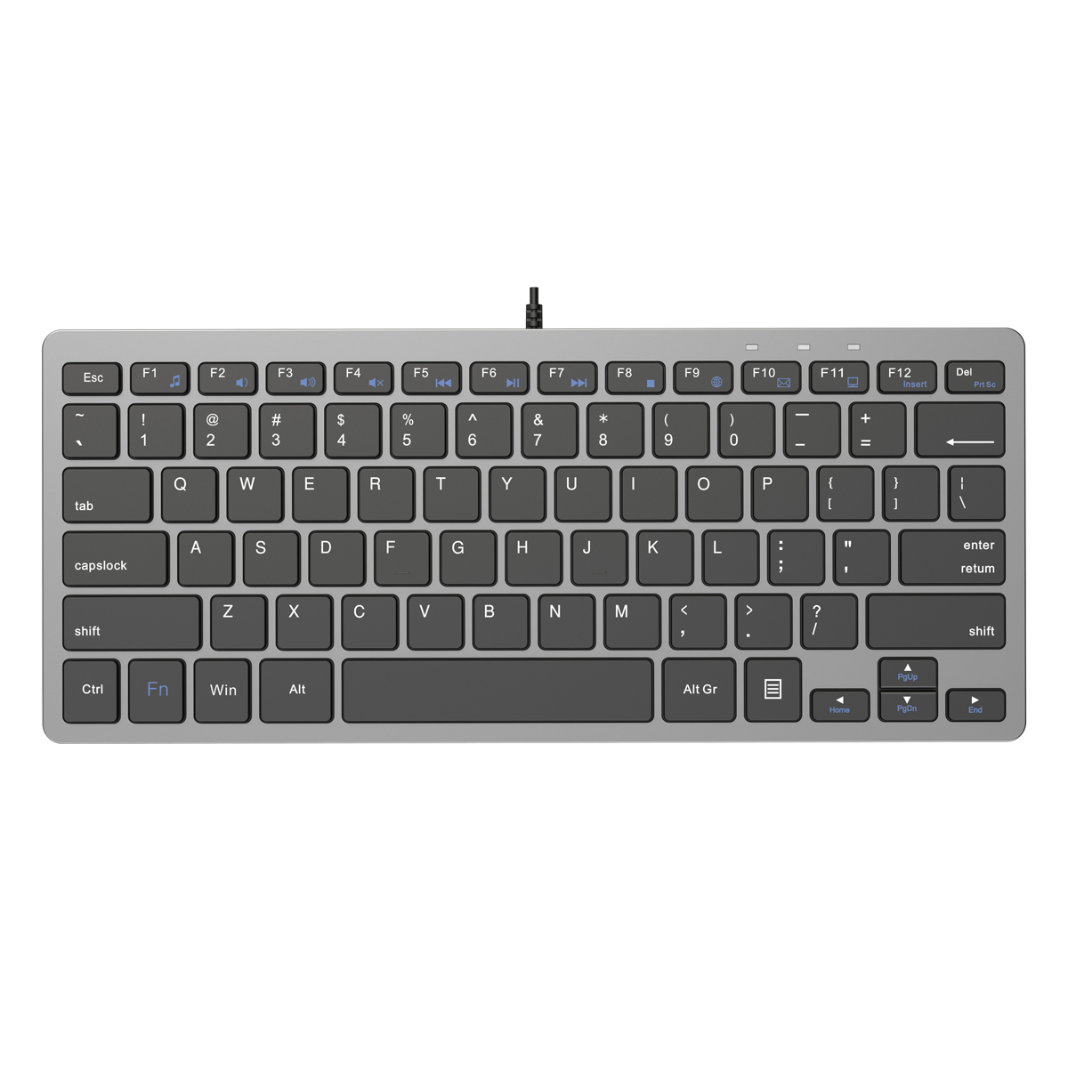 Platinet K120 mini keyboard, zwart-zilver, USB, stille, ergonomische platte toetsen