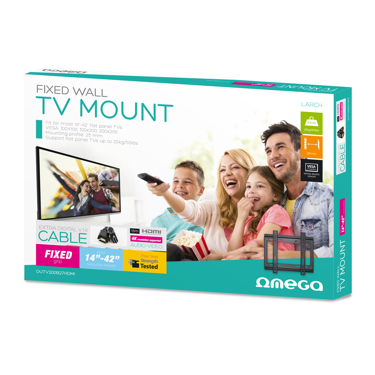 OMEGA TV mount, max VESA 200 - 14-42 inch - fixed met 1,5 mm 4K HDMI kabel - bundel