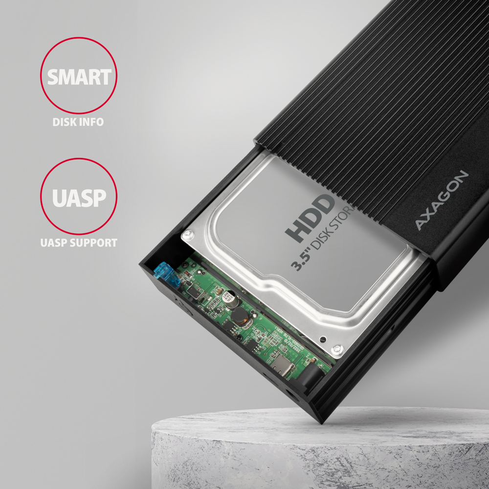 AXAGON EE35-GTR USB-C 5Gbps - SATA 6G, 3.5 RIBBED box BLACK