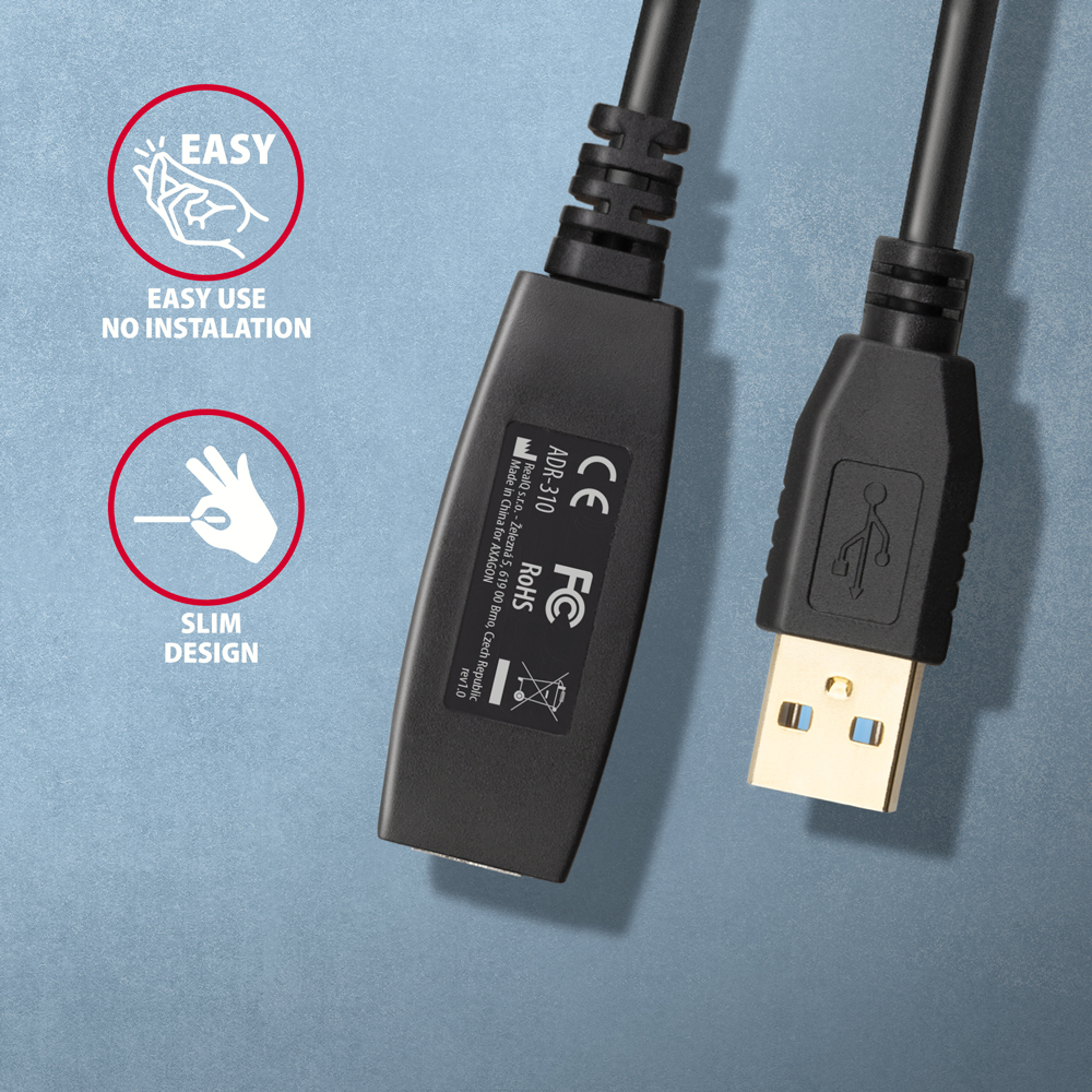 AXAGON ADR-310 USB 3.2 Gen 1 A-M -> A-F active extension/repeater cable 10m