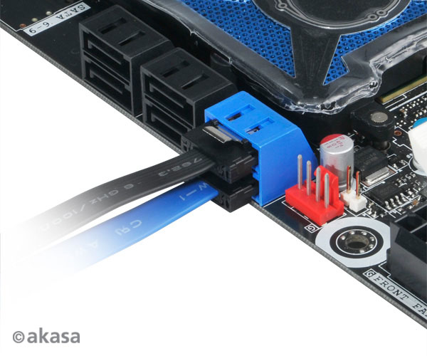 Akasa proslim SATA 6Gb/s datacable, super slim, for tight system, 15 cm, Blue, *MBM, *SATAM