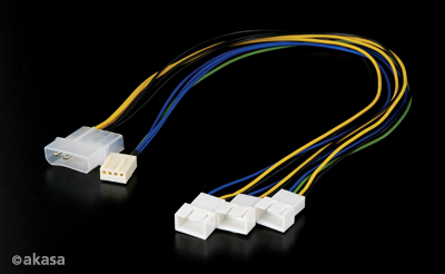 Akasa PWM naar 3 PWM splitter met extra molex voeding, *MOLEXM, *FANM