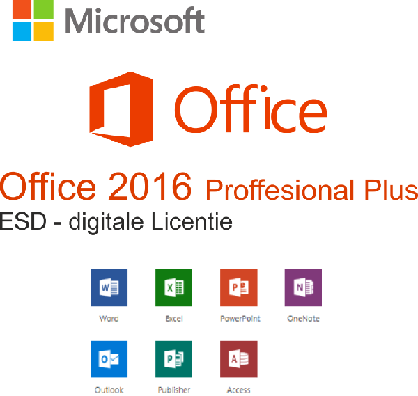 Microsoft Office Professional Plus 2016 , 1 User (Word, Excel, Powerpoint, OneNote, Outlook, Publisher, Acces, Skype for Business) - ESD, pre-owned, activeren binnen 1 maand