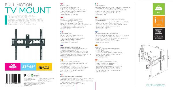 Omega TV muurbeugel - Vesa 100x100, 100x200, 200x200, 300x200, 300x300, 400x200, 400x300, 400x400 , 23-55 inc TV, max 50kg, full motion