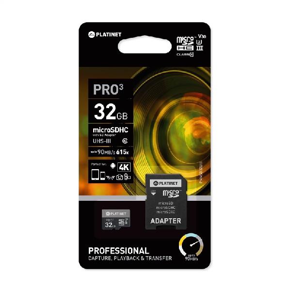 PLATINET microSDHC SECURE DIGITAL + ADAPTER SD 32GB class10 UIII 90MB/s 44003
