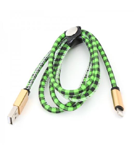 PLATINET USB LIGHTNING LEATHER CHECKED CABLE 1M GREEN