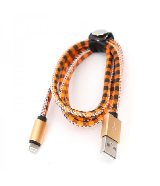 PLATINET USB LIGHTNING LEATHER CHECKED CABLE 1M ORANGE