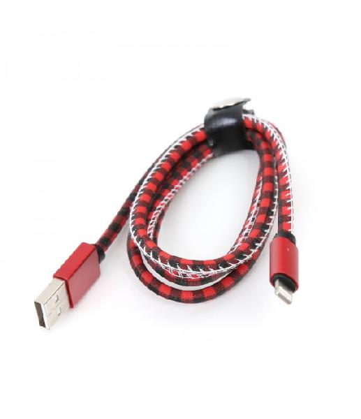 PLATINET USB LIGHTNING LEATHER CHECKED CABLE 1M RED