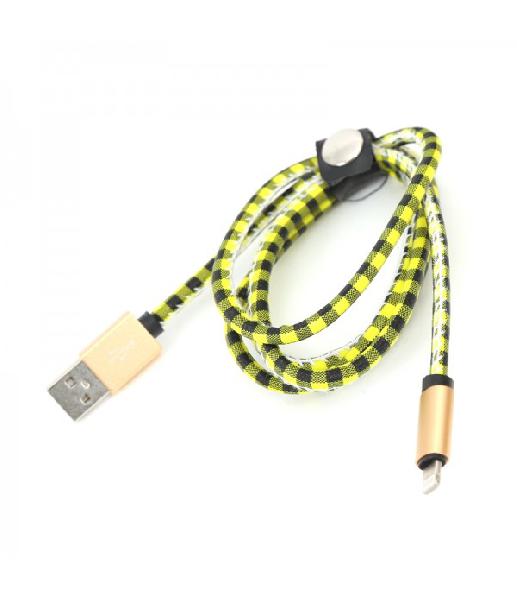 PLATINET USB LIGHTNING LEATHER CHECKED CABLE 1M YELLOW