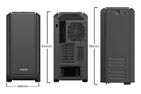 be quiet! Silent Base 601 Black, 532 x 230 x 513, IO-panel 2x USB 3.0, 1x USB 2.0, HD Audio, 3 (7) x 3,5, 6 (14) x 2,5, inc 2x 140 mm Pure Wings 2, dual air channel cooling, 3-in-1 airintake sidepanel