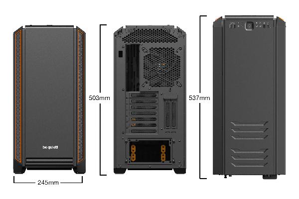 be quiet! Silent Base 601 Orange, 532 x 230 x 513, IO-panel 2x USB 3.0, 1x USB 2.0, HD Audio, 3 (7) x 3,5, 6 (14) x 2,5, inc 2x 140 mm Pure Wings 2, dual air channel cooling, 3-in-1 airintake sidepanel ***