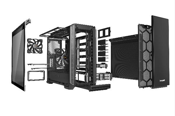 be quiet! Silent Base 601 Window Silver, 532 x 240 x 514, IO-panel 2x USB 3.0, 1x USB 2.0, HD Audio, 3 (7) x 3,5, 6 (14) x 2,5, inc 2x 140 mm Pure Wings 2, dual air channel cooling, Tinted and Tempered Glass side panel