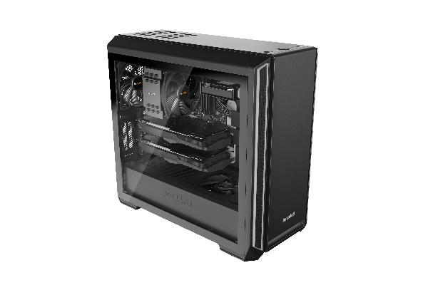 be quiet! Silent Base 601 Window Silver, 532 x 240 x 514, IO-panel 2x USB 3.0, 1x USB 2.0, HD Audio, 3 (7) x 3,5, 6 (14) x 2,5, inc 2x 140 mm Pure Wings 2, dual air channel cooling, Tinted and Tempered Glass side panel