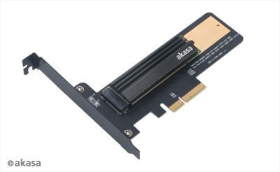 Akasa M.2 SSD to PCIe adapter card with heatsink cooler and thermal pad, Full height and Low profile bracket included