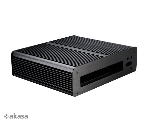 Akasa Euler T, Fanless Ali Thin Mini ITX Case, 2 x Frt USB 3.0, CEF, VESA with 3x2.5 HDD/SSD and 1x RS232, 120W Adpt support