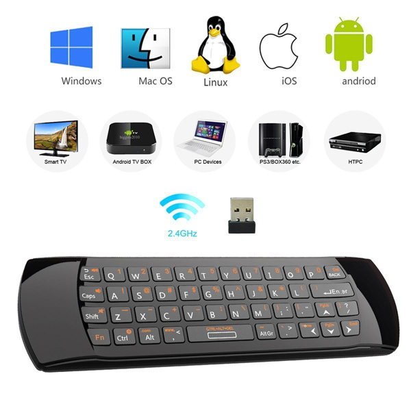 Rii mini i25A 6 axis Air mouse keyboard (2.4G), mini keyboard en Airmouse, IR learning, 450 mAh accu - USB receiver