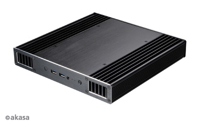Akasa Plato X8 slim fanless case (solid Aluminium UCFF Case ) for 8th Generation Intel NUC boards (4x4 inch), VESA Mountable, compatible with NUC8i7BEH/NUC8i5BEK/NUC8i5BEH/NUC8i3BEK/NUC8i3BEH - no logo, 140.6 x 111.5 x 51.3mm , support for 2,5 inch