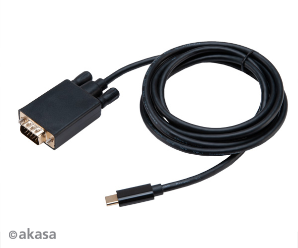 Akasa Type C to VGA M Cable Adapter, (1920x1080@60Hz), 1.8 meters, *USBCM, *VGAM