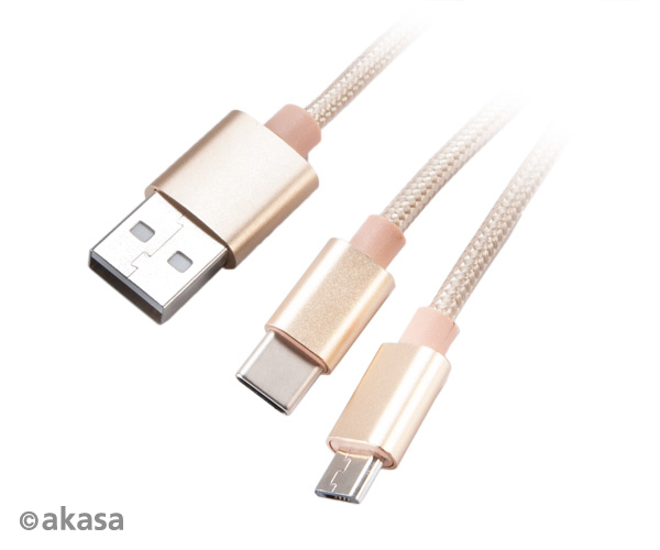 Akasa USB 2.0 Cable , 2in1 USB A - Micro USB B/USB C, 1,2m , *USBAM , *MUSBBM , *USBCM