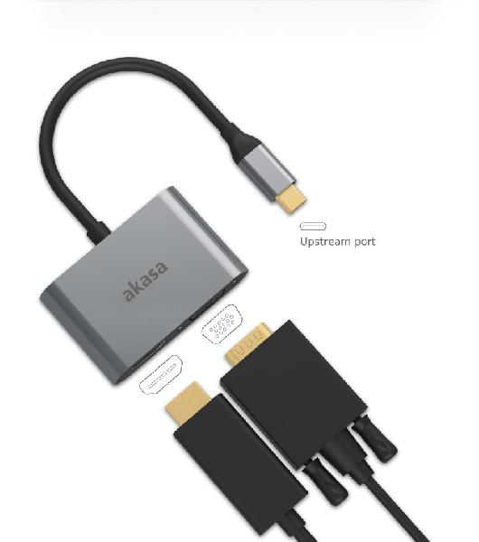 Akasa USB C 2 in 1 Adapter , USB C - HDMI/VGA , *USBCM, *HDMIF, *VGAF