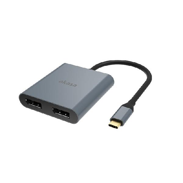 Akasa USB Type-C to Dual DisplayPort MST Adapter, 4K (DP1.2 or higher), *USBCM, *DPF