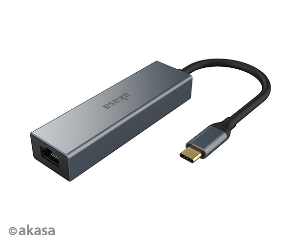Akasa USB Type-C 4-In-1 Hub with Ethernet (1 x rj45, 3 x USB-A (USB3)), *USBCM, *RJ45F, *USBAF