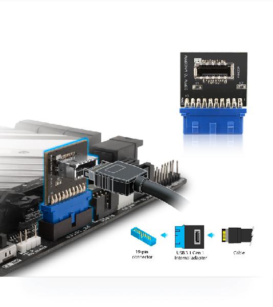 Akasa Convert a USB 3.0 19-pin motherboard header into a USB 3.1 20-pin Key A connector, *MBM, *USBAF