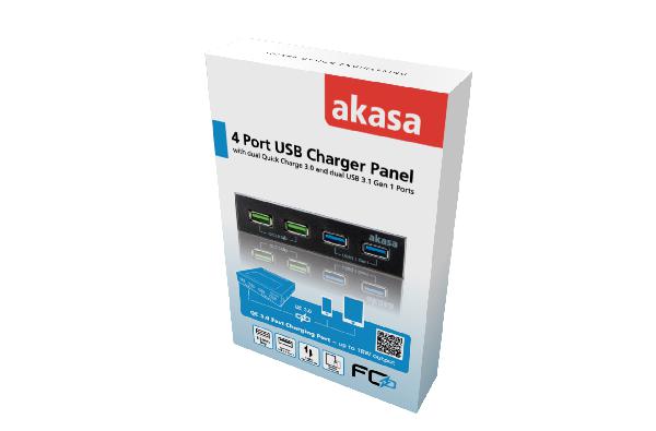 Akasa 3.5 4 Port USB Charger Panel with 2 Quick Charge 3.0 and 2 USB 3.1 Gen 1 Ports