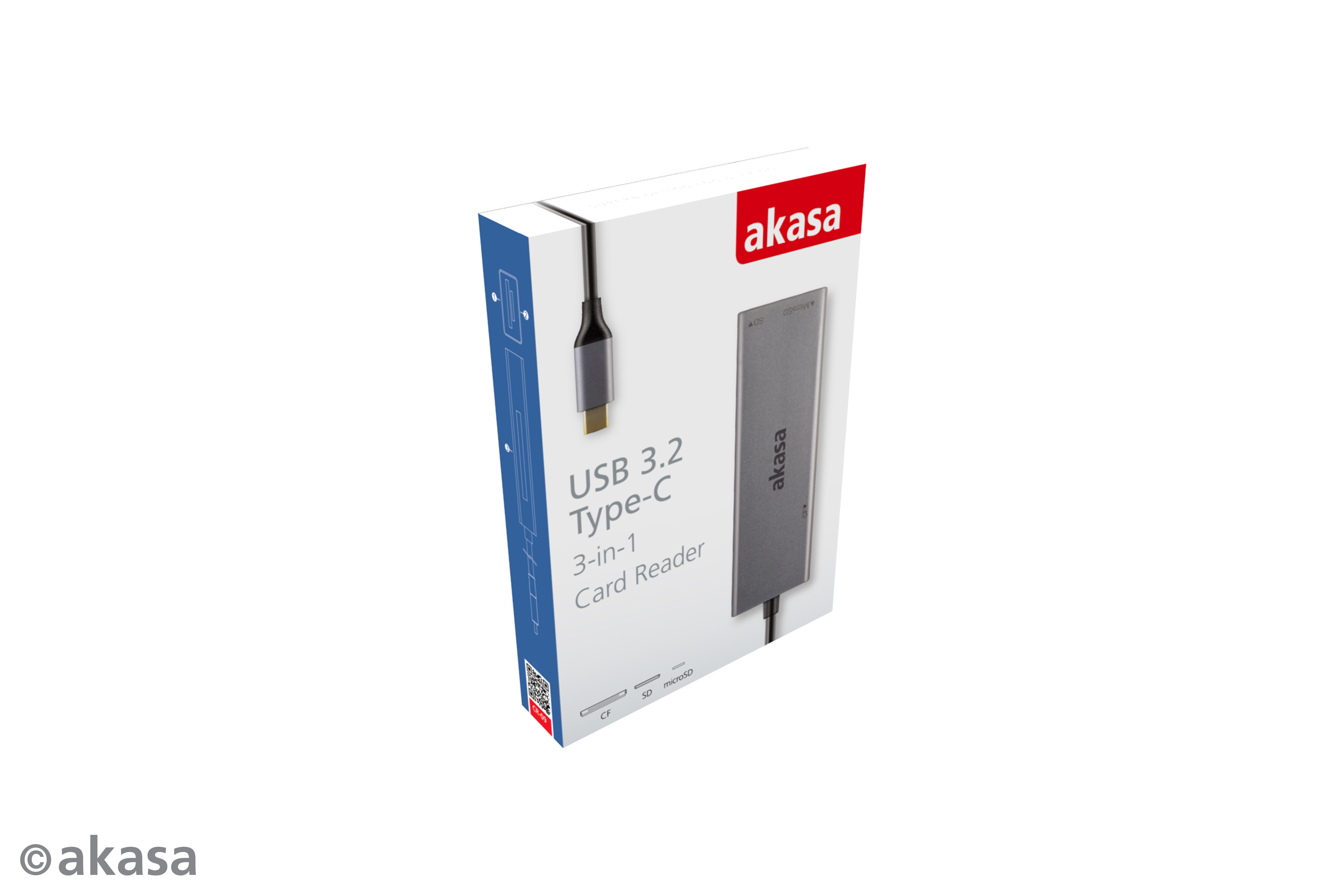 Akasa USB 3.2 Type-C 3-in-1 Card Reader, CF/SD/microSD