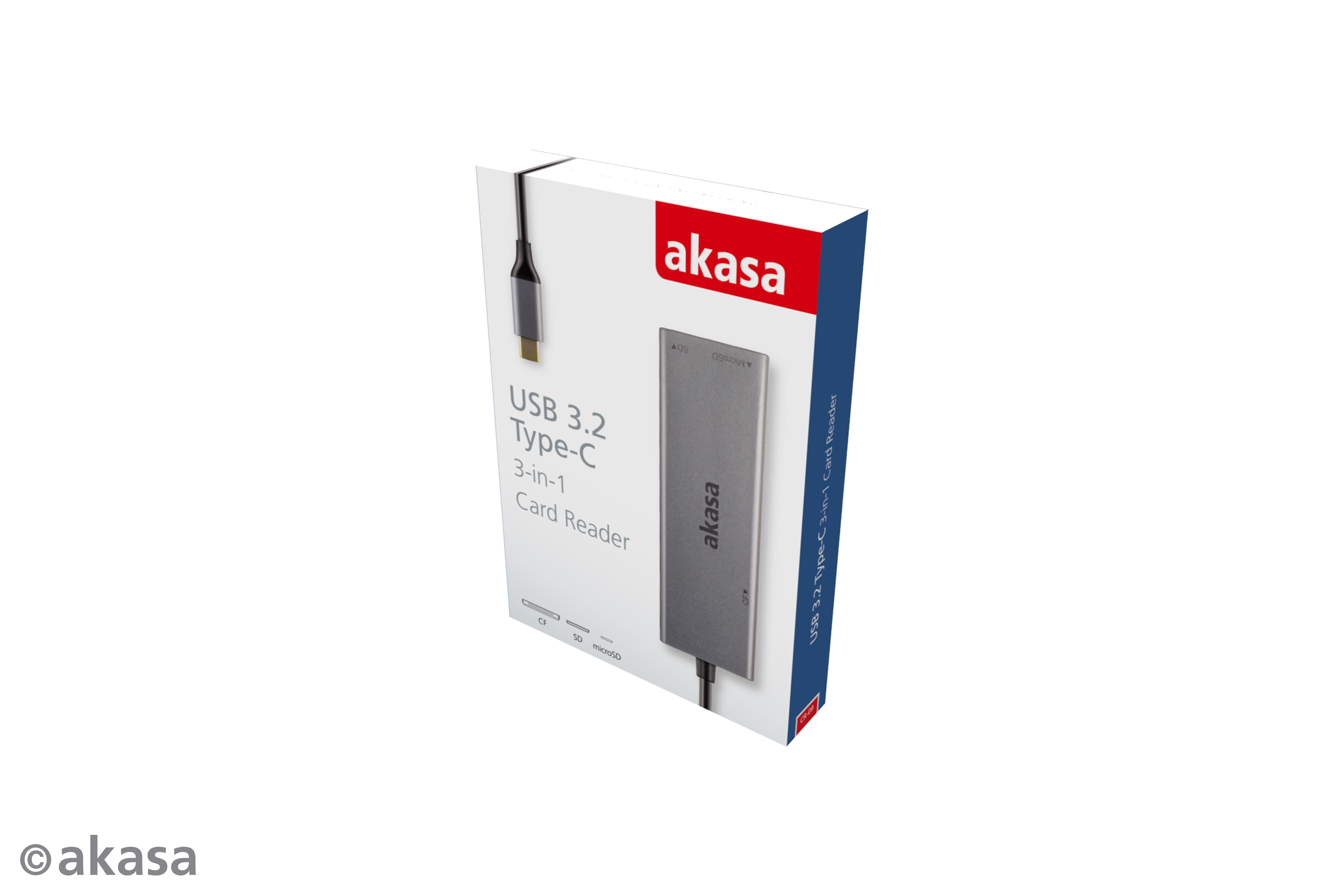 Akasa USB 3.2 Type-C 3-in-1 Card Reader, CF/SD/microSD