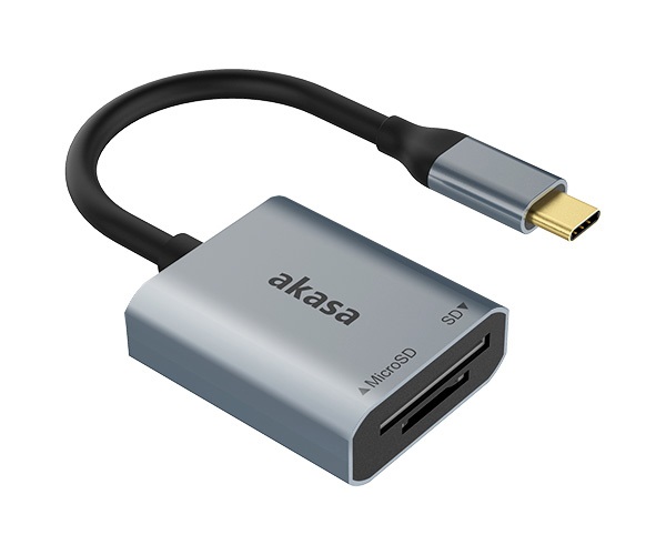 Akasa USB 3.2 Type-C Dual Card Reader, SD/microSD