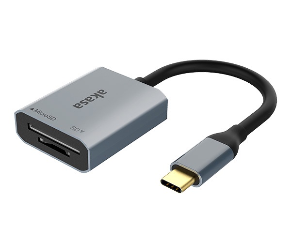 Akasa USB 3.2 Type-C Dual Card Reader, SD/microSD