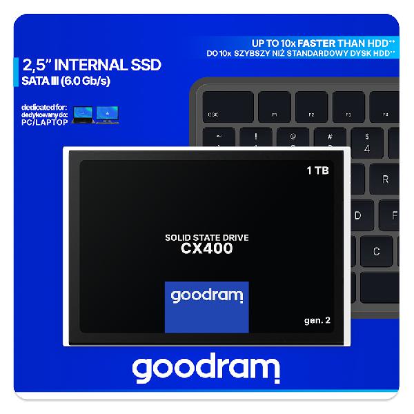 GOODRAM CX400 gen.2, SSD 2.5, 1 TB SATA III, 3D TLC, Retail, 550/500 MB/s