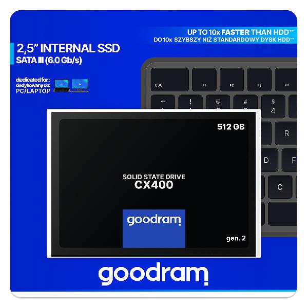 GOODRAM CX400 gen.2, SSD 2.5, 512 GB SATA III, 3D TLC, Retail, 550/500 MB/s