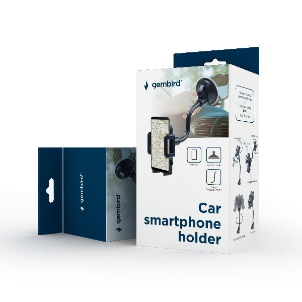 Gembird Autohouder voor smartphones, Universeel - Geschikt voor bijna alle smartphone, zuignap, lange flexibele nek